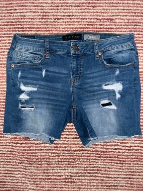 Aeropostale Women's Ripped Mid-Blue Denim Jean Shorts
